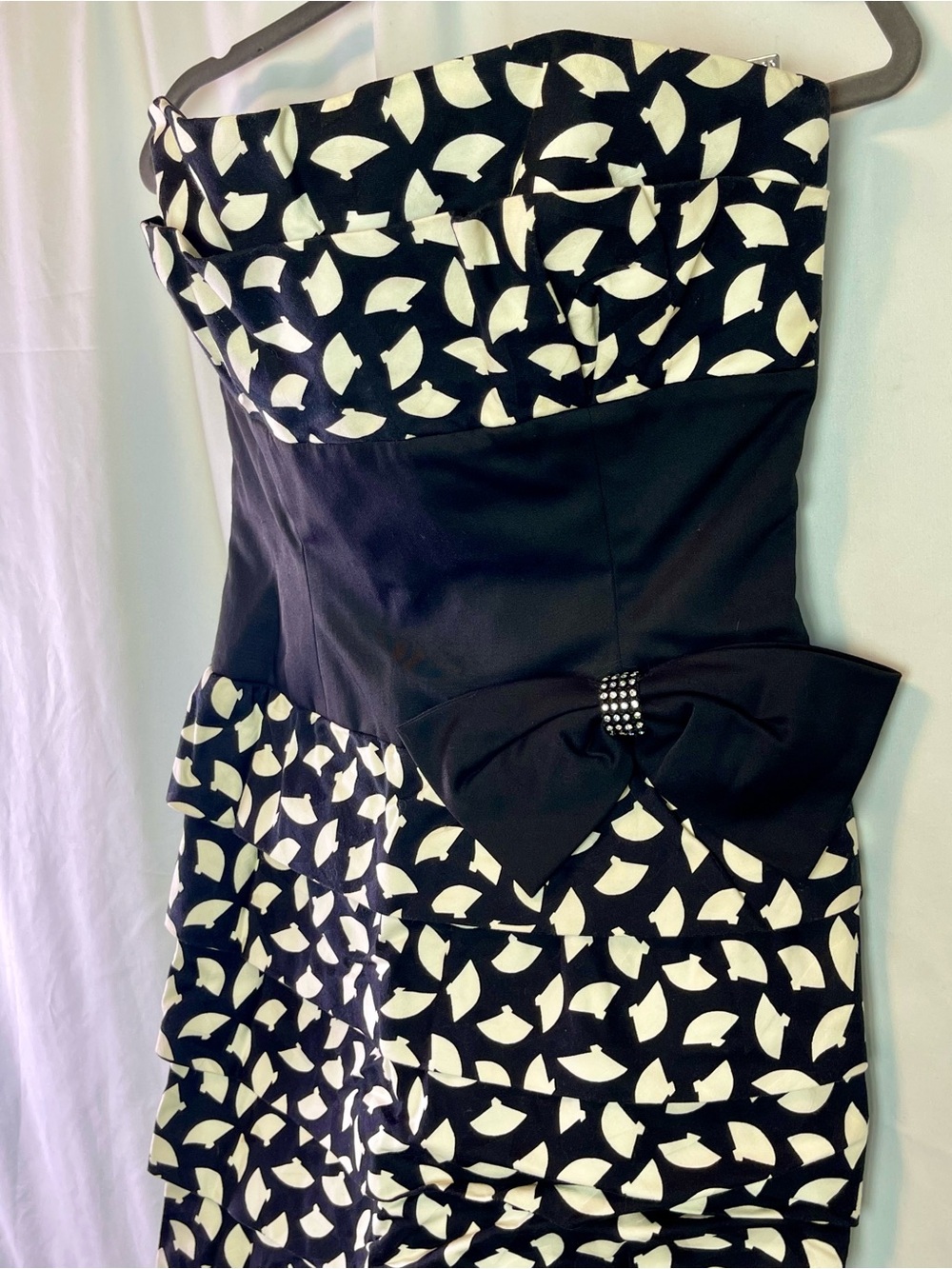 Vintage A.J. Bari Black and White Strapless Cocktail Dress with Bow Size 10